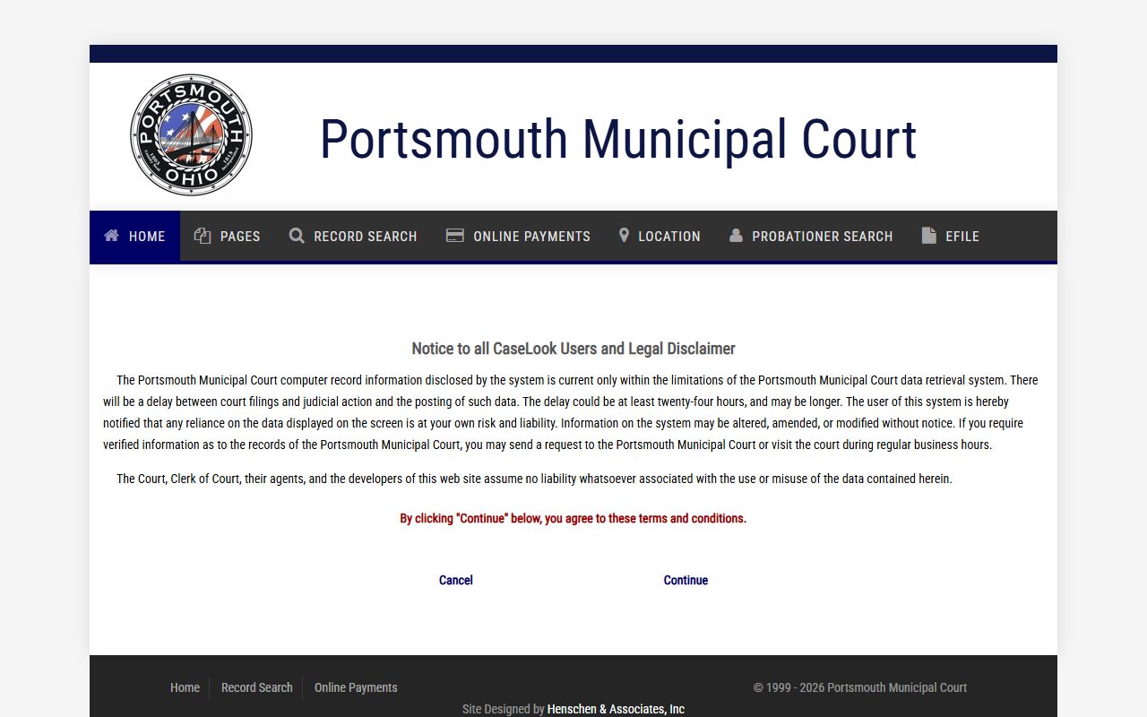 Scioto County court records after jail arrest Portsmouth Municipal Court CaseLook gateway