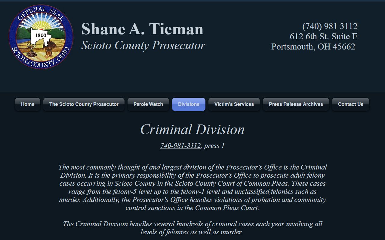 Scioto County court records after arrest prosecutor criminal division felony filing source