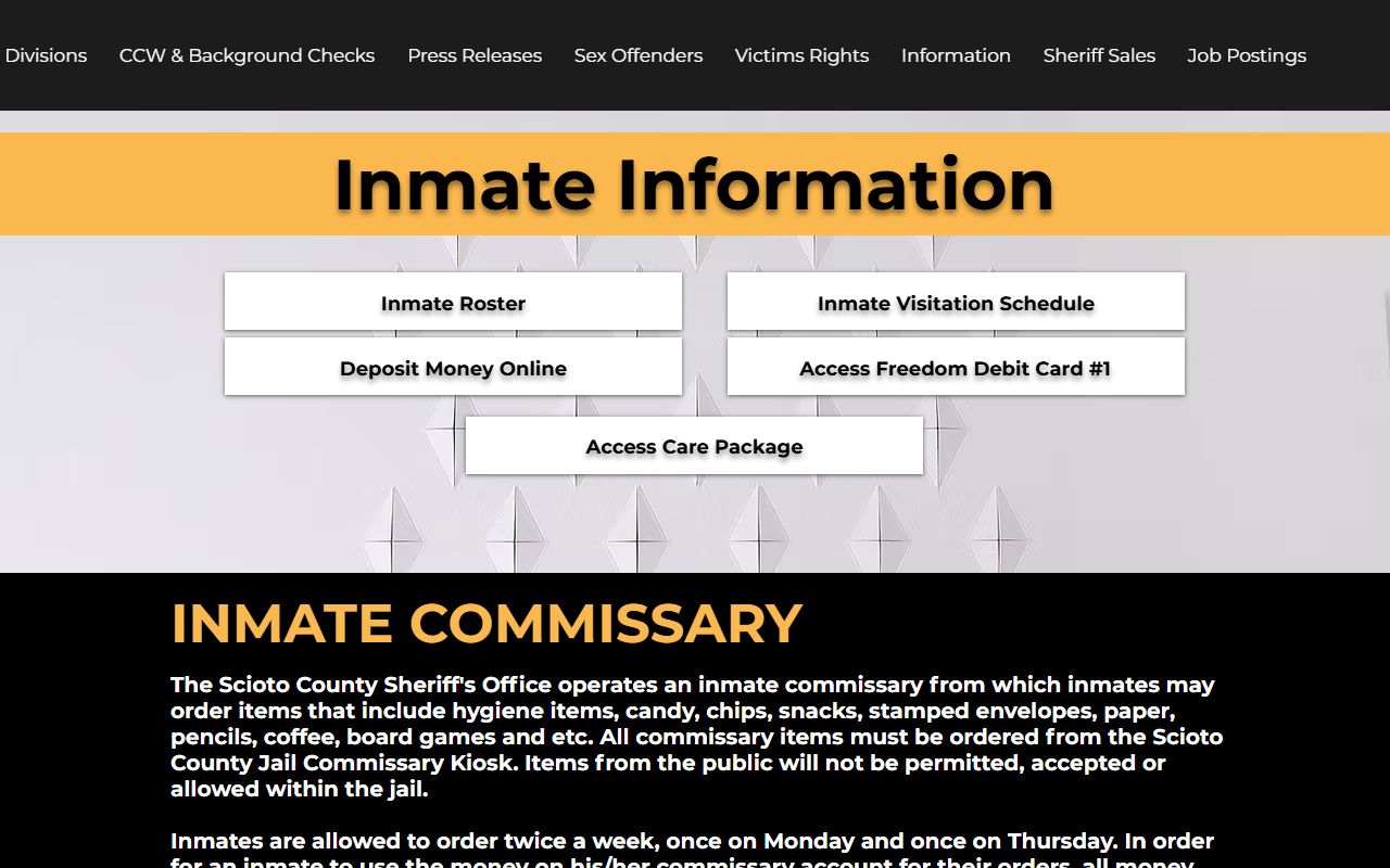 Scioto County inmate records hub with jail roster and inmate service links
