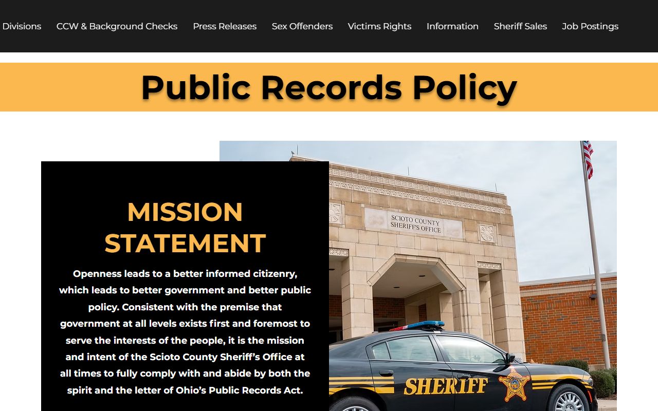 Scioto County inmate records public records policy for jail booking requests
