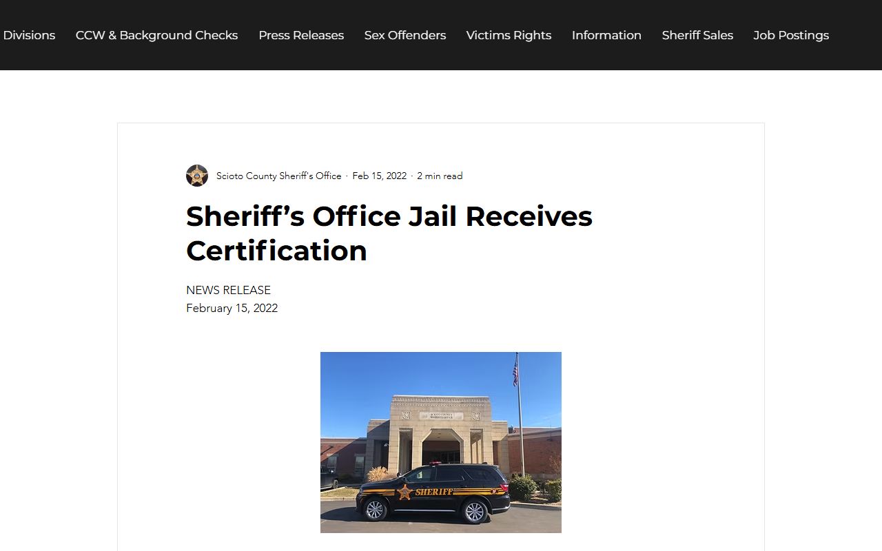 Scioto County Correction Center compliant jail certification release