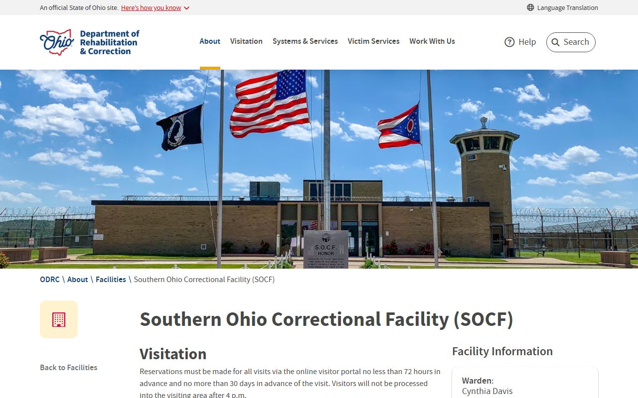 Southern Ohio Correctional Facility ODRC state prison page